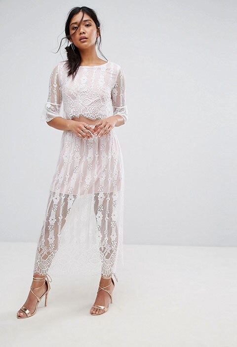 Boohoo Cut Out Waist Lace Maxi Dress