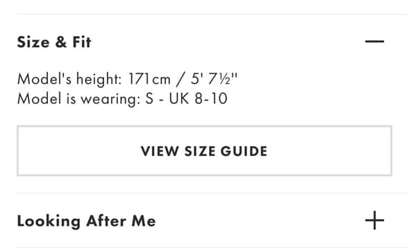 Image of the Size and Fit tab