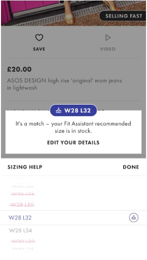 asos pants size chart