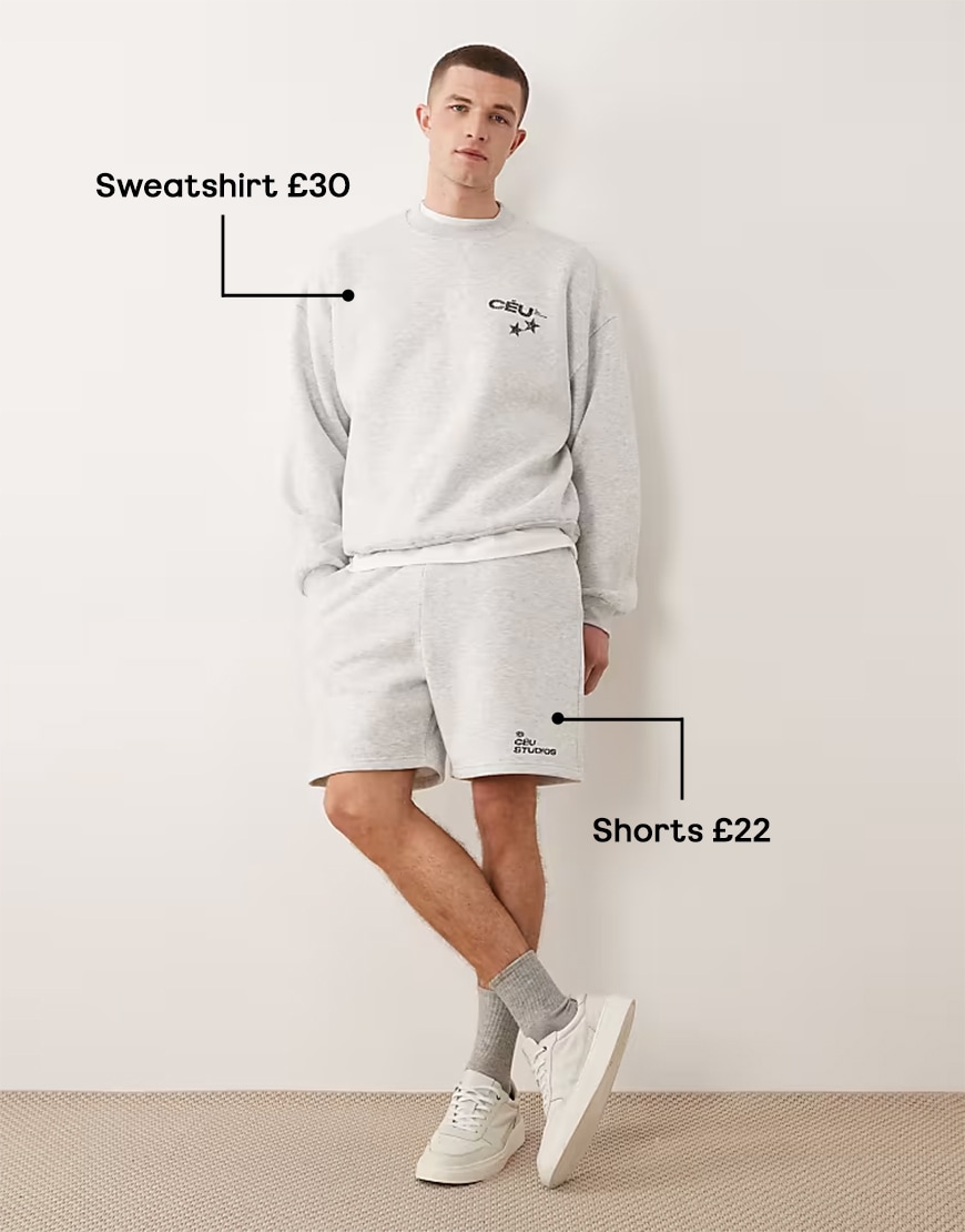 sweatshirt £30, shorts £22