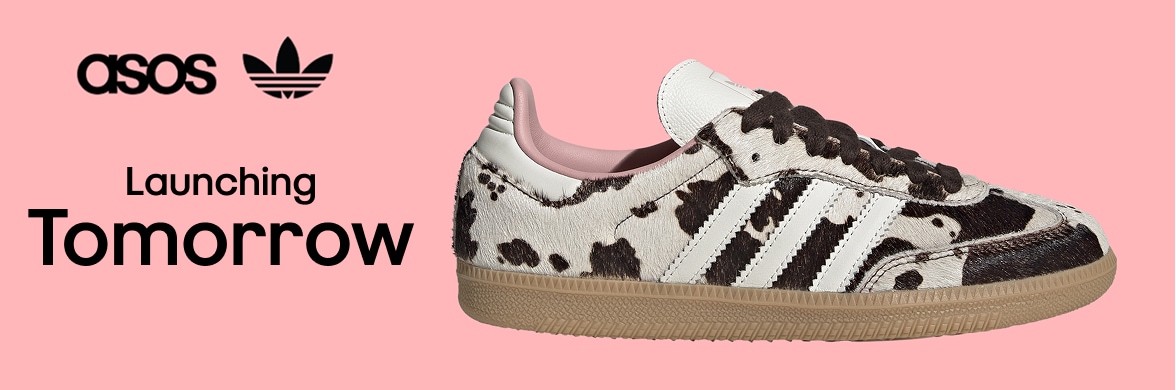ASOS X ADIDAS. Back by demand, coming soon. Cow print samba.