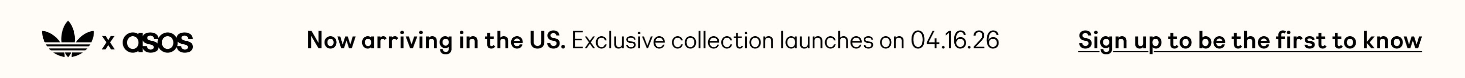 asos x adidas. Now available in the US. Exclusive collection launches on 04.16.26. Sign up for early access.