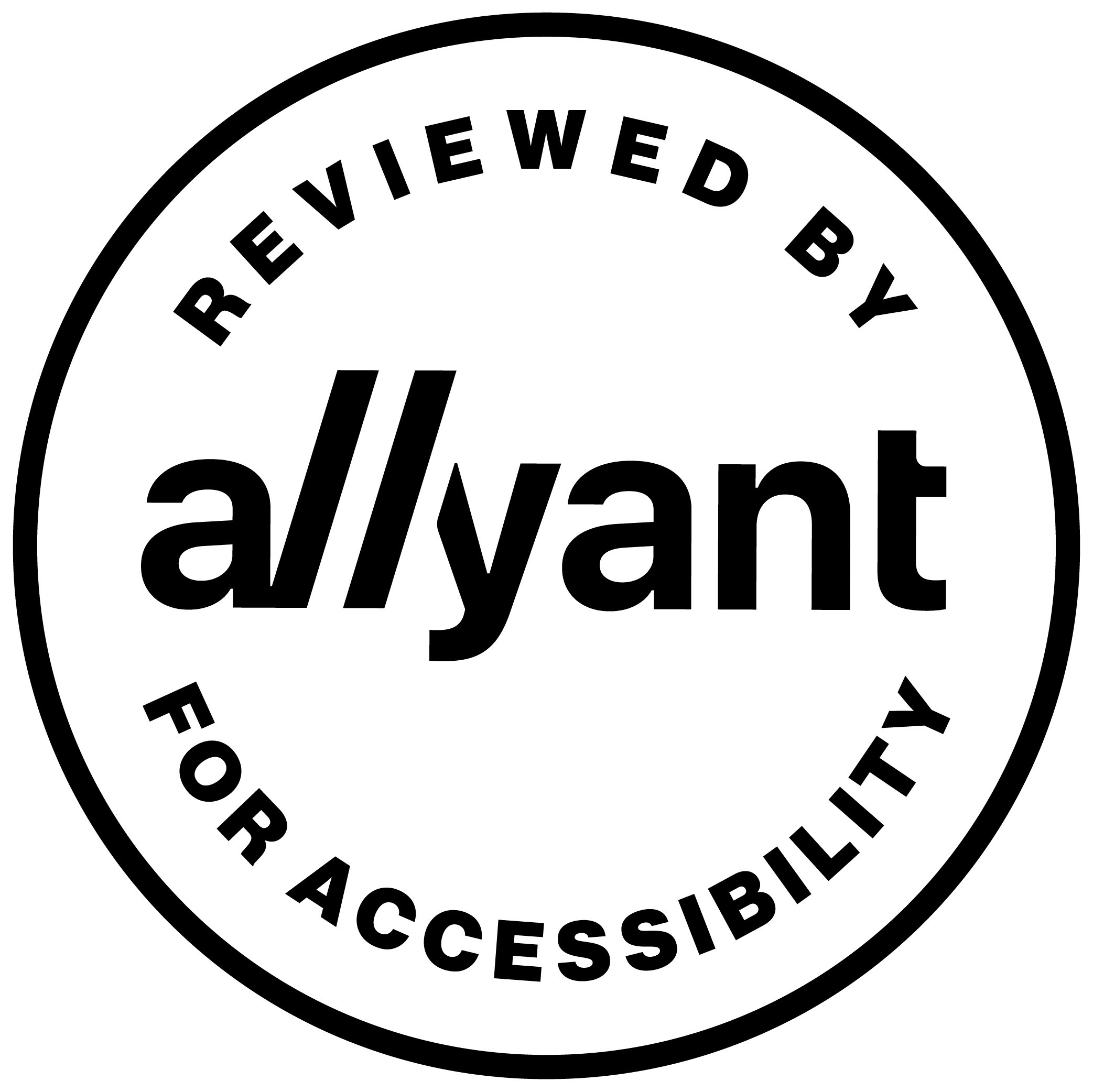 A logo with the words reviewed by allyant for accessibility written inside it