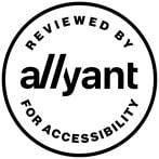 A logo with the words reviewed by allyant for accessibility written inside it