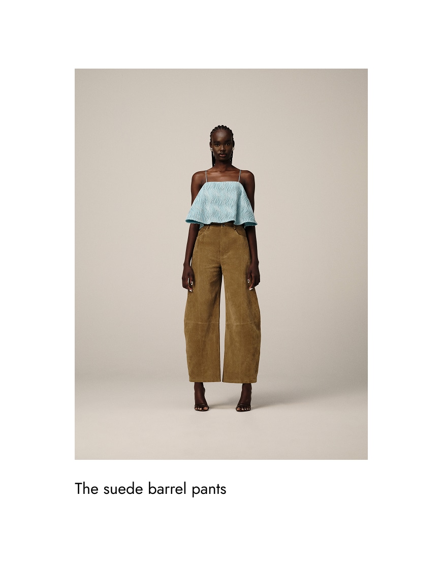 The suede barrel pants