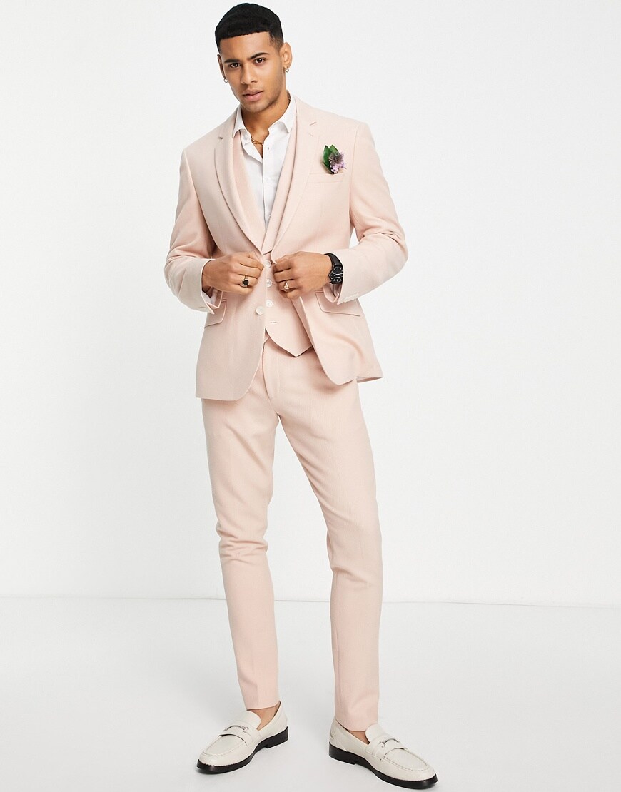 ASOS DESIGN wedding skinny suit in dusky pink twill | ASOS Style Feed
