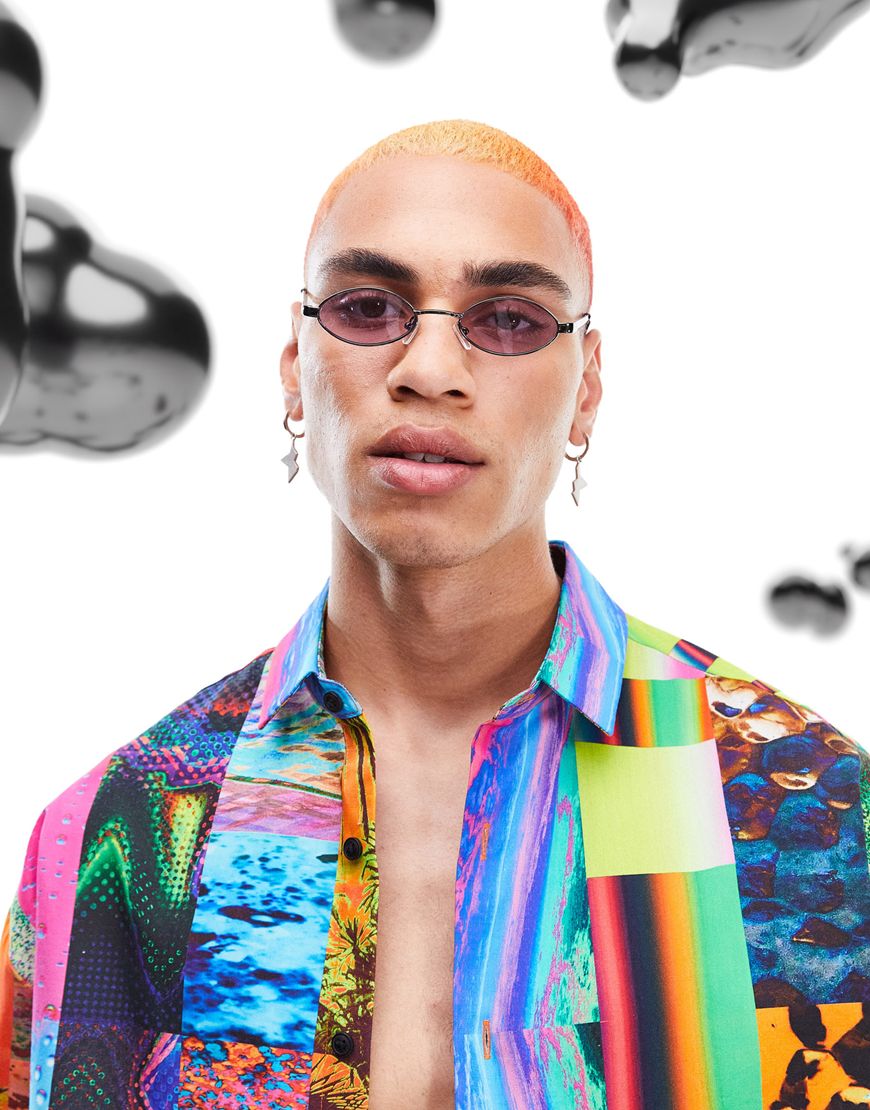 ASOS DESIGN 90s mini oval glasses in gunmetal with lilac lens | ASOS Style Feed