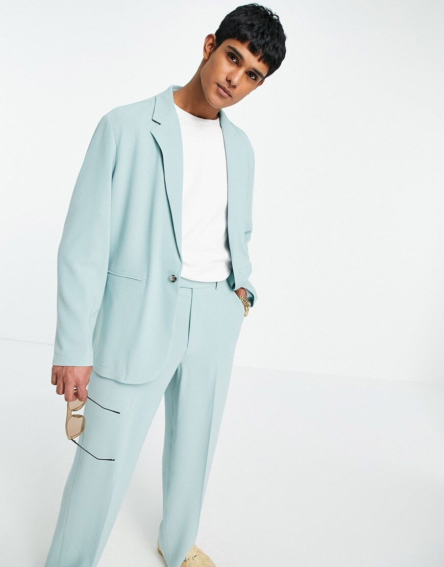ASOS DESIGN soft tailored relaxed oversized suit jacket in pastel green crepe | ASOS Style Feed