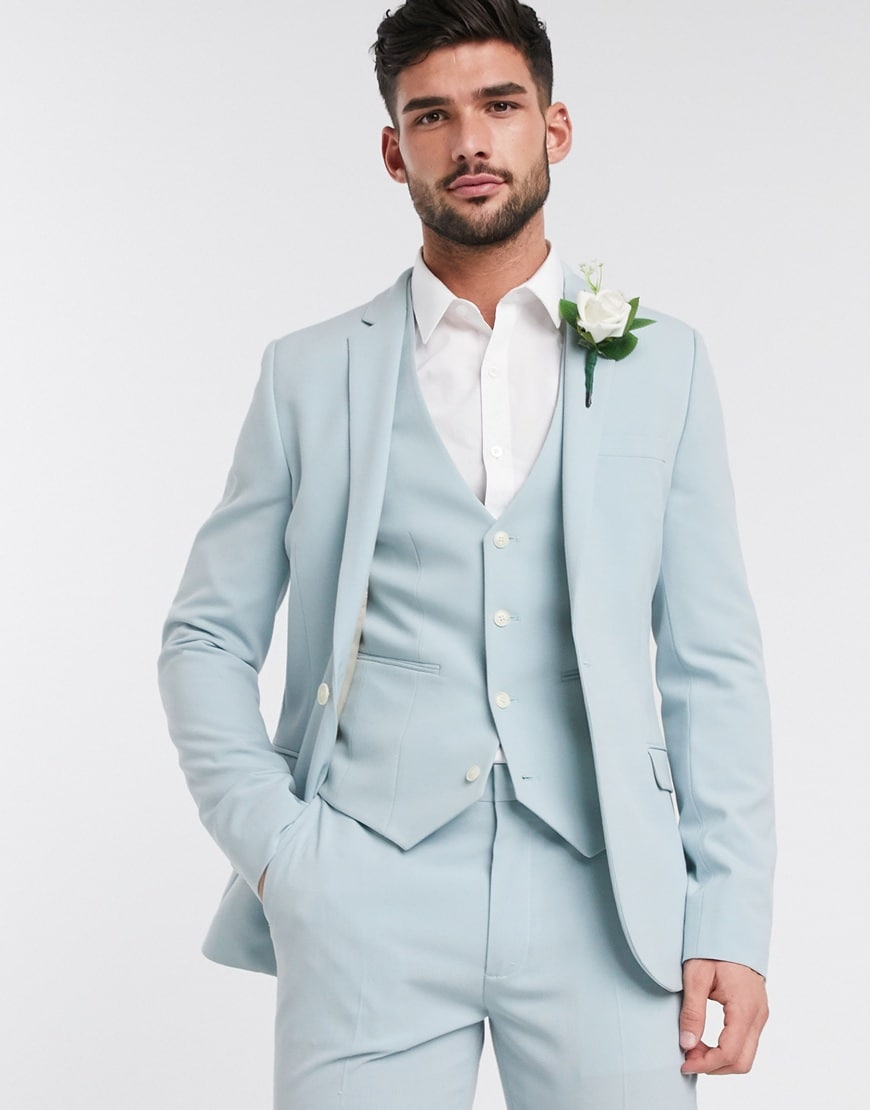 ASOS DESIGN wedding super skinny suit in pastel blue | ASOS Style Feed