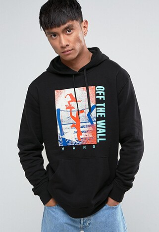 Looped | Vans above chima pullover printed hoodie with backprint in black | ASOS