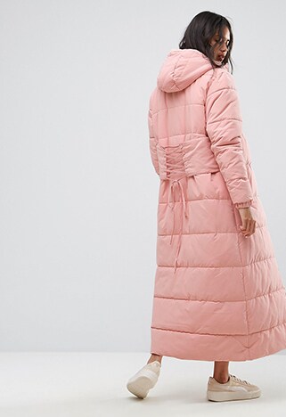 Looped | Ellesse maxi hooded padded jacket with corset back detail | ASOS