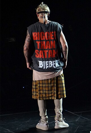Justin Bieber in a slogan tee