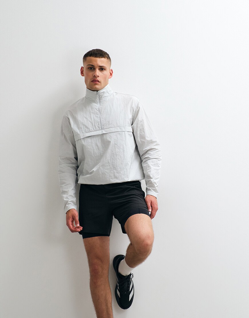 4505 ultra lightweight water repellent 1/4 zip running windbreaker with front pocket in silver| ASOS Style Feed