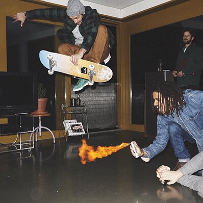 Stylish snowboarders