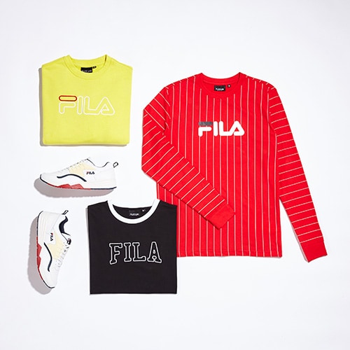 Total look FILA : baskets, sweat-shirt, t-shirt