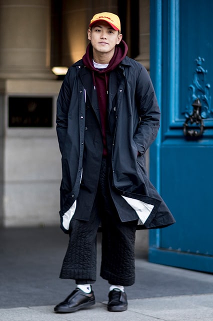 Model wearing black wide-leg wool trousers | ASOS Style Feed