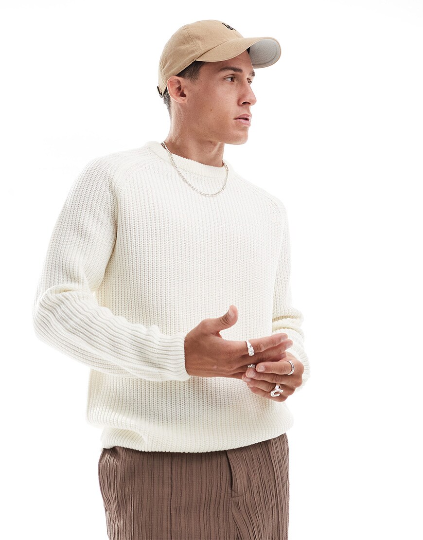 New Look fisherman crew neck jumper in ecru | ASOS Style Feed