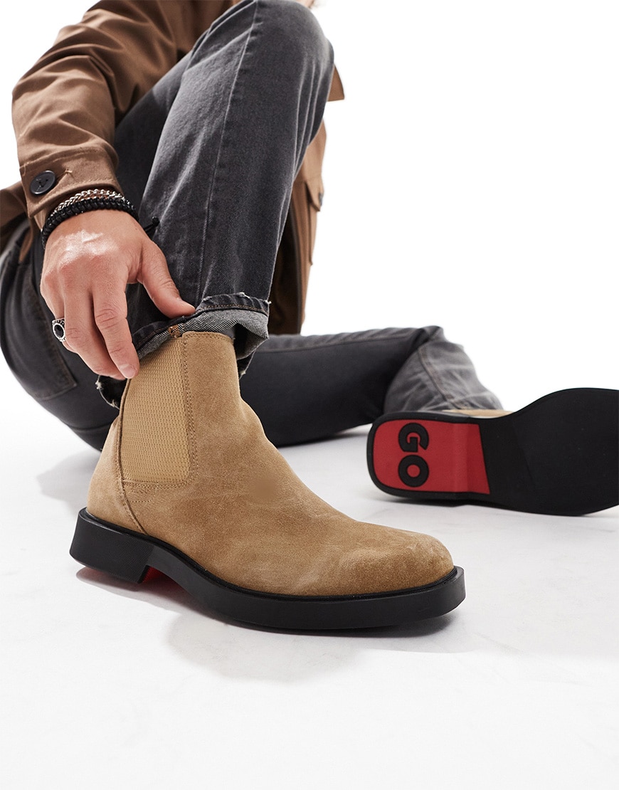 HUGO Red iker chelsea boots in light brown suede | ASOS Style Feed