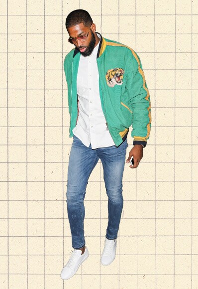 ASOS Outfit Of The Day #1,119 – Tristan Thompson Goes Out For Dinner With Khloe Kardashian' Wearing Green Gucci Bomber And Saint Laurent Trainers.