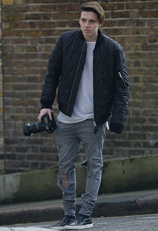 Brooklyn Beckham in quilted bomber jacket