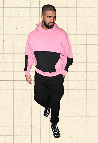 Drake wearing a pink hoodie to The Nice Guy