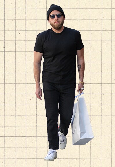 ootd jonah hill outfit of the day monochrome basic boss asos