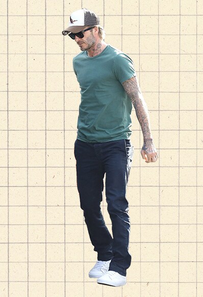 David Beckham wearing basic chinos and t-shirt
