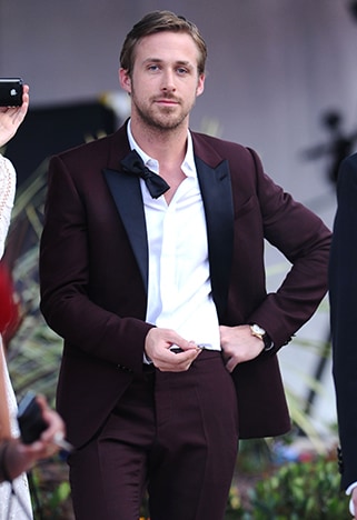 ryan gosling burgundy suit