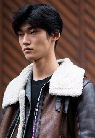 street style guy in shearling jacket
