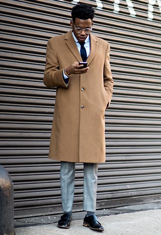 street style guy in camel coat