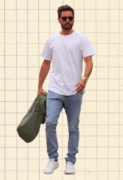 Outfit Of The Day #1,167 – Scott Disick Out For Dinner With Girlfriend Ella Ross Wearing A White Tee, Blue Jeans, Green Hoodie And White Reebok Trainers. | ASOS