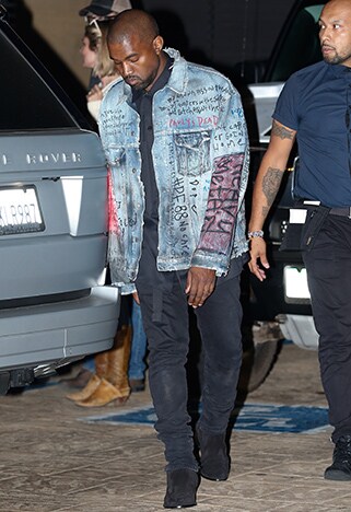 Kanye West wearing a Hi Mum I'm Dead denim jacket | ASOS Style Feed