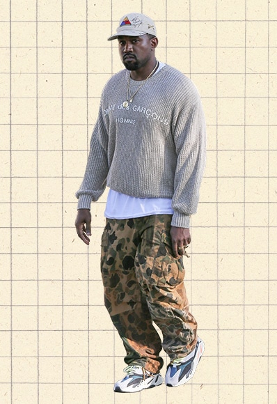 Kanye West wearing an oversized outfit inspired by 90s fashion | ASOS Style Feed