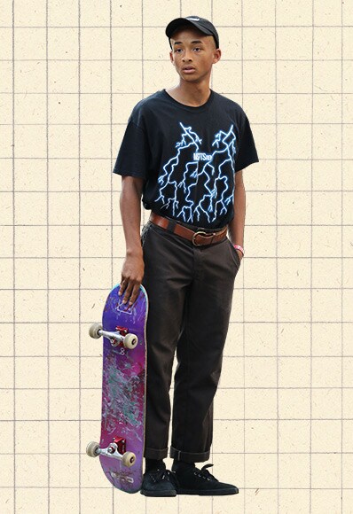 Jaden Smith wearing retro skate clothes and MSFTSrep