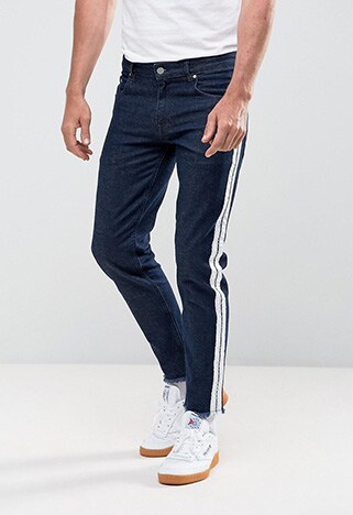 Jeans with white retro racing stripes
