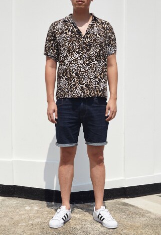 ASOSer wearing a leopard-print shirt with jean shorts and adidas sneakers | ASOS Style Feed