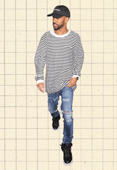 Big Sean wearing a Breton top