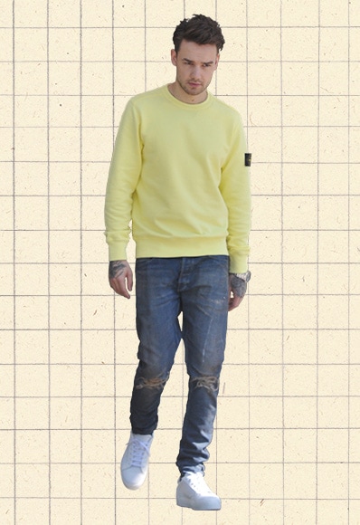 outfit of the day liam payne wearing yellow stone island sweatshirt in washington dc
