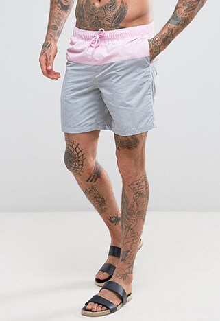 ASOS swim shorts in pink and grey in mid length | ASOS Style Feed