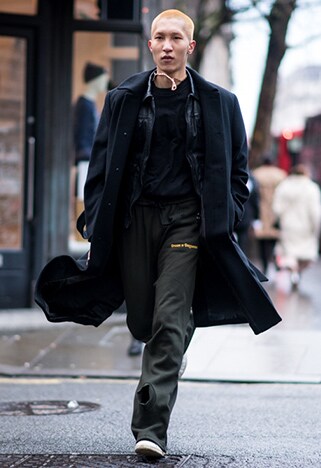 cool guy in black trench and jacket