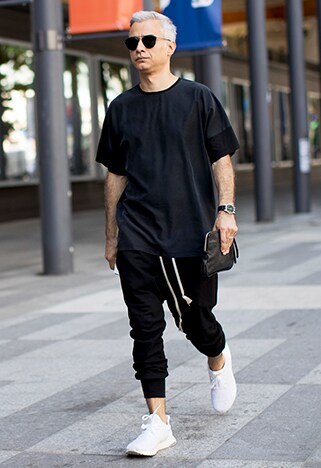 Street styler wearing black to enhance his tan | ASOS Style Feed
