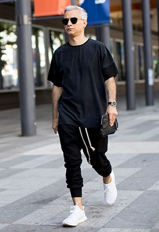 Street styler wearing black to enhance his tan | ASOS Style Feed