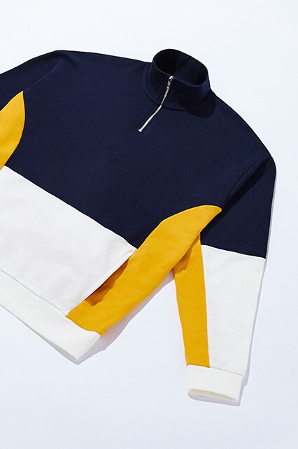 Cut-and-sew sweatshirt in navy, white and yellow, available at ASOS | ASOS Style Feed
