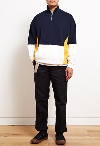 ASOSer wearing a cut-and-sew sweater with a half-zip | ASOS Style Feed
