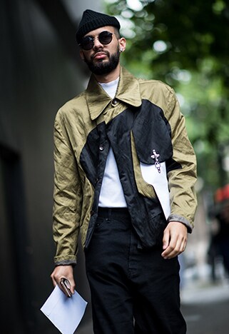 Street-styler wearing a white turtleneck tee with a buttoned waterproof jacket | ASOS Style Feed