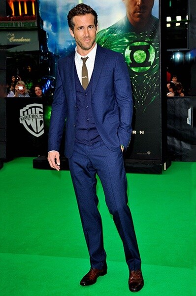 Ryan Reynolds in blue three piece suit