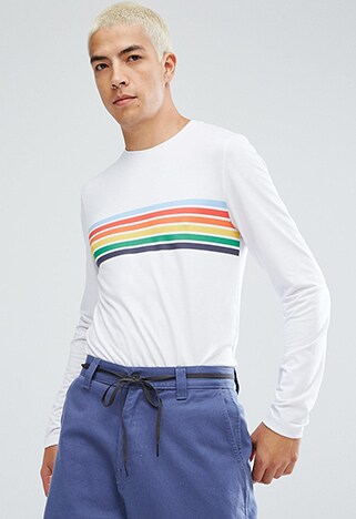 ASOS longline long-sleeved T-shirt with rainbow stripe | ASOS Style Feed