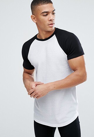 ASOS longline T-shirt with curved hem and contrast raglan sleeves | ASOS Style Feed