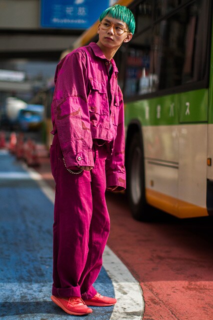 Street styler in a bright pink denim boxy jacket and matching jeans co-ord | ASOS Style Feed