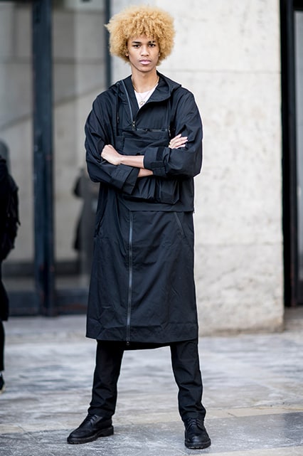 Street-style model wearing a longline all-black anorak | ASOS Style Feed